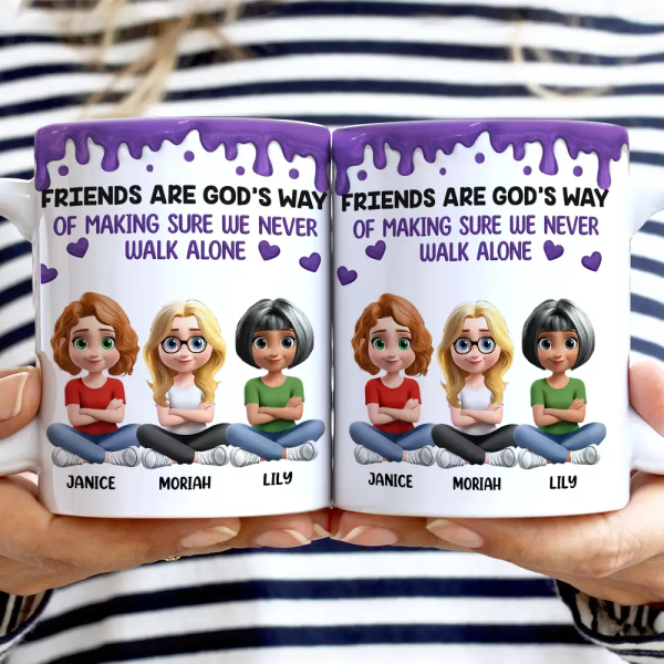 A Friend Is God's Way Of Making Sure We Never Walk Alone 3D Effect - Personalized White Edge-to-Edge Mug A Friend Is God's Way Of Making Sure We Never Walk Alone 3D Effect - Personalized White Edge-to-Edge Mug