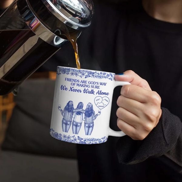 A Friend Is God's Way Of Making Sure We Never Walk Alone Toile - Personalized White Edge-to-Edge Mug A Friend Is God's Way Of Making Sure We Never Walk Alone Toile - Personalized White Edge-to-Edge Mug