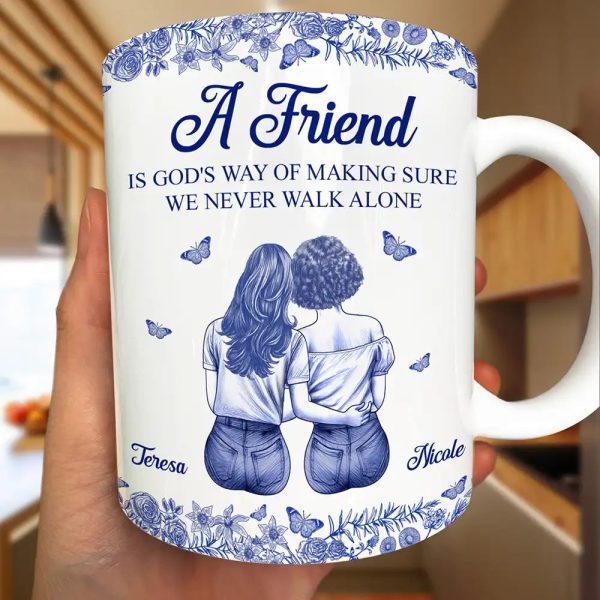 A Friend Is God's Way Toile Pattern - Personalized White Edge-to-Edge Mug A Friend Is God's Way Toile Pattern - Personalized White Edge-to-Edge Mug