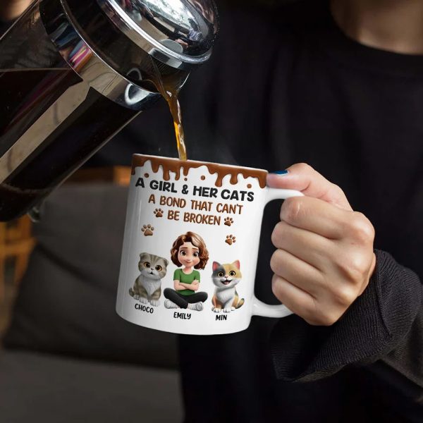 A Girl And Her Cat A Bond That Can't Be Broken - Personalized White Edge-to-Edge Mug
