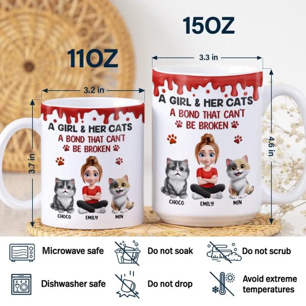 A Girl And Her Cat A Bond That Can't Be Broken - Personalized White Edge-to-Edge Mug