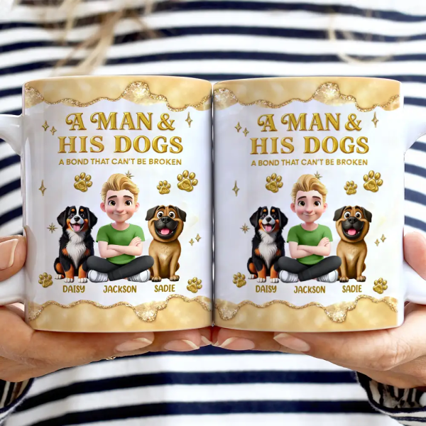 A Girl And Her Dog A Bond Can't Be Broken Gold Effect - Personalized White Edge-to-Edge Mug A Girl And Her Dog A Bond Can't Be Broken Gold Effect - Personalized White Edge-to-Edge Mug
