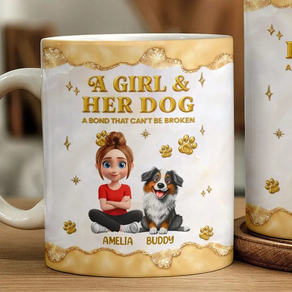 A Girl And Her Dog A Bond Can't Be Broken Gold Effect - Personalized White Edge-to-Edge Mug A Girl And Her Dog A Bond Can't Be Broken Gold Effect - Personalized White Edge-to-Edge Mug