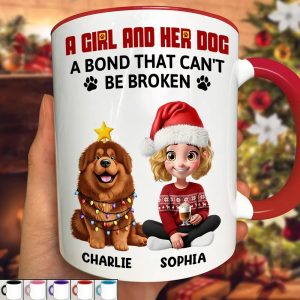 A Girl And Her Dog A Bond That Can't Be Broken - Personalized Accent Mug