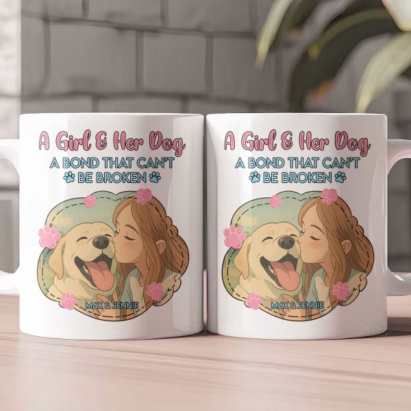 A Girl And Her Dog A Bond That Can't Be Broken Cartoon Style - Personalized Photo Mug A Girl And Her Dog A Bond That Can't Be Broken Cartoon Style - Personalized Photo Mug