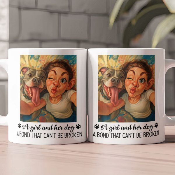 A Girl And Her Dog, Cat A Bond That Can' Be Broken - Caricature Cartoon Your Photo - Personalized Photo Mug A Girl And Her Dog, Cat A Bond That Can' Be Broken - Caricature Cartoon Your Photo - Personalized Photo Mug
