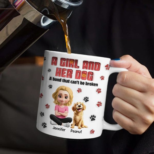 A Girl And Her Fur Babies - 3D Inflated Effect Printed, Personalized Mug