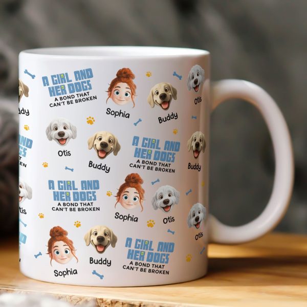 A Girl & Her Dog A Bond That Can't Be Broken - Cute Cartoon Face Version - Personalized Mug A Girl & Her Dog A Bond That Can't Be Broken - Cute Cartoon Face Version - Personalized Mug