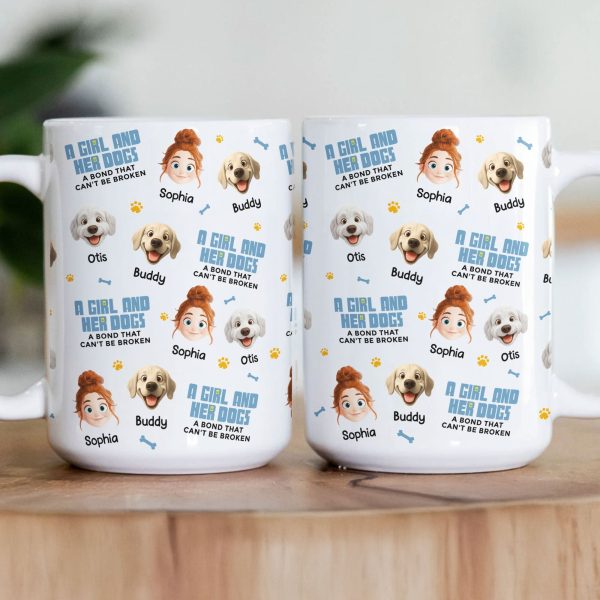 A Girl & Her Dog A Bond That Can't Be Broken - Cute Cartoon Face Version - Personalized Mug A Girl & Her Dog A Bond That Can't Be Broken - Cute Cartoon Face Version - Personalized Mug