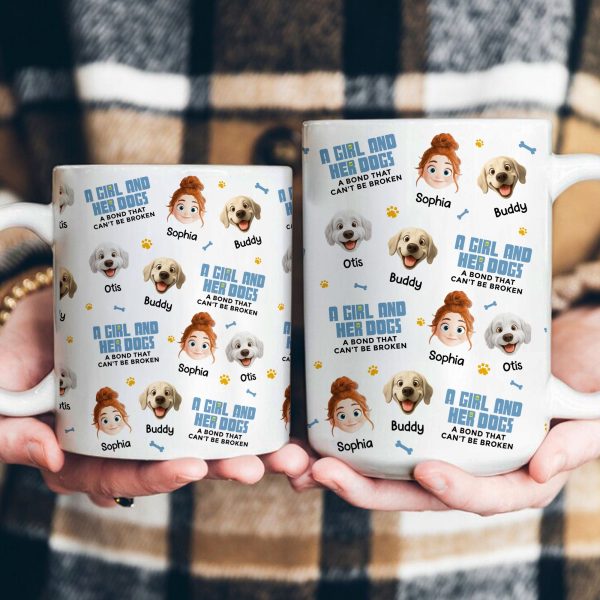 A Girl & Her Dog A Bond That Can't Be Broken - Cute Cartoon Face Version - Personalized Mug A Girl & Her Dog A Bond That Can't Be Broken - Cute Cartoon Face Version - Personalized Mug