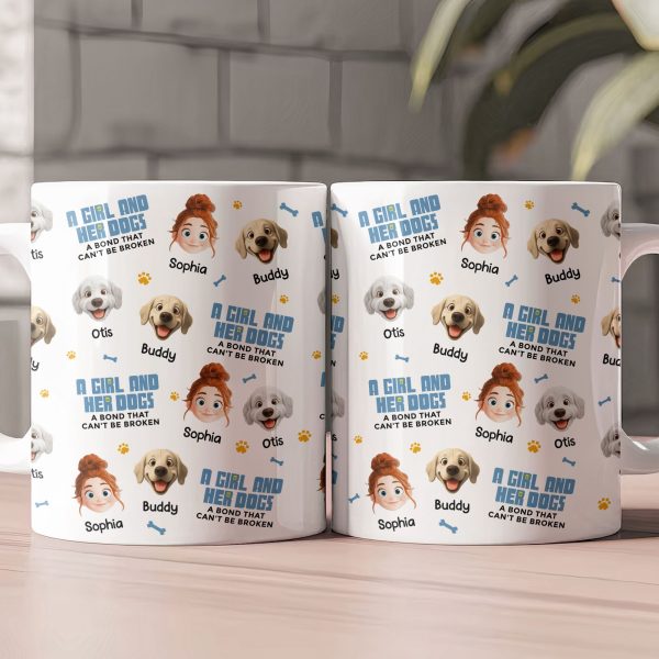A Girl & Her Dog A Bond That Can't Be Broken - Cute Cartoon Face Version - Personalized Mug A Girl & Her Dog A Bond That Can't Be Broken - Cute Cartoon Face Version - Personalized Mug