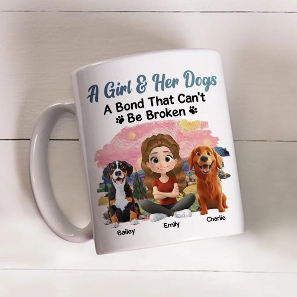 A Girl & Her Dog Ceramic Mug, Personalized Keepsake Gift for Dog Moms, Cute Sunset Illustration for Cozy Coffee A Girl & Her Dog Ceramic Mug, Personalized Keepsake Gift for Dog Moms, Cute Sunset Illustration for Cozy Coffee