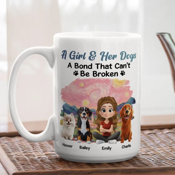 A Girl & Her Dog Ceramic Mug, Personalized Keepsake Gift for Dog Moms, Cute Sunset Illustration for Cozy Coffee A Girl & Her Dog Ceramic Mug, Personalized Keepsake Gift for Dog Moms, Cute Sunset Illustration for Cozy Coffee
