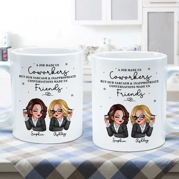 A Job Made Us Coworkers Personalized Mug, Funny Christmas Gift For Colleagues, Work Besties A Job Made Us Coworkers Personalized Mug, Funny Christmas Gift For Colleagues, Work Besties