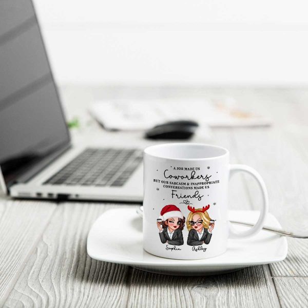 A Job Made Us Coworkers Personalized Mug, Funny Christmas Gift For Colleagues, Work Besties A Job Made Us Coworkers Personalized Mug, Funny Christmas Gift For Colleagues, Work Besties