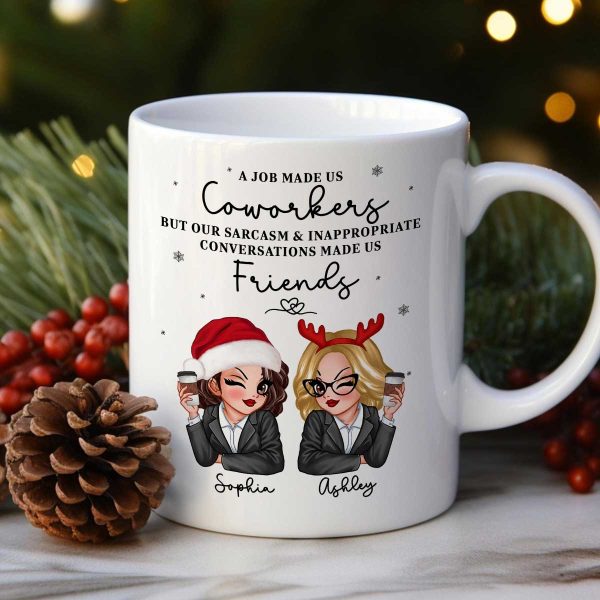 A Job Made Us Coworkers Personalized Mug, Funny Christmas Gift For Colleagues, Work Besties A Job Made Us Coworkers Personalized Mug, Funny Christmas Gift For Colleagues, Work Besties