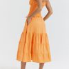 A-line Shirred Frill Trim Front Tie Midi Dress A-line Shirred Frill Trim Front Tie Midi Dress