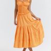 A-line Shirred Frill Trim Front Tie Midi Dress A-line Shirred Frill Trim Front Tie Midi Dress