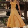 A-line Shirred Frill Trim Front Tie Midi Dress A-line Shirred Frill Trim Front Tie Midi Dress