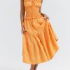 A-line Shirred Frill Trim Front Tie Midi Dress A-line Shirred Frill Trim Front Tie Midi Dress