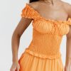 A-line Shirred Frill Trim Front Tie Midi Dress A-line Shirred Frill Trim Front Tie Midi Dress
