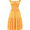 A-line Shirred Frill Trim Front Tie Midi Dress A-line Shirred Frill Trim Front Tie Midi Dress