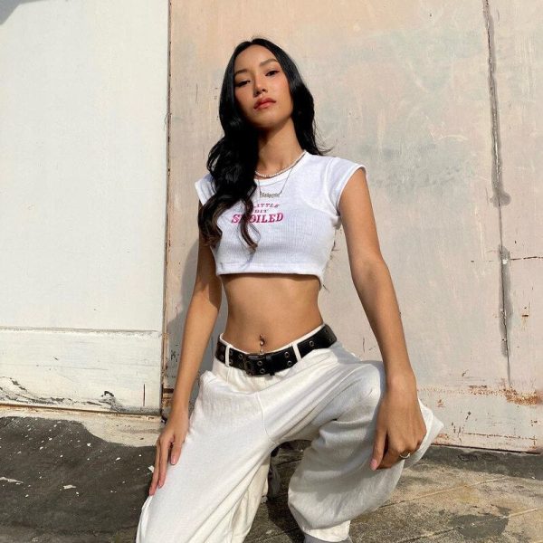 A Little Bit Spoiled White Graphic Crop Top A Little Bit Spoiled White Graphic Crop Top