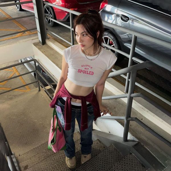 A Little Bit Spoiled White Graphic Crop Top A Little Bit Spoiled White Graphic Crop Top