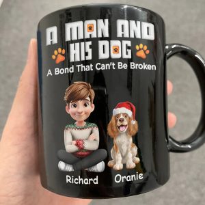 A Man And His Dog 3D Effect Christmas - Personalized Black Mug