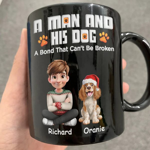 A Man And His Dog 3D Effect Christmas - Personalized Black Mug A Man And His Dog 3D Effect Christmas - Personalized Black Mug