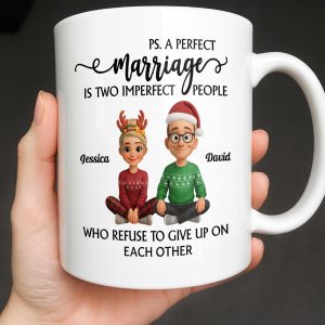 A Perfect Marriage, Cartoon Couple In Christmas Attire - Personalized Custom Coffee Mug - CPL978_MG