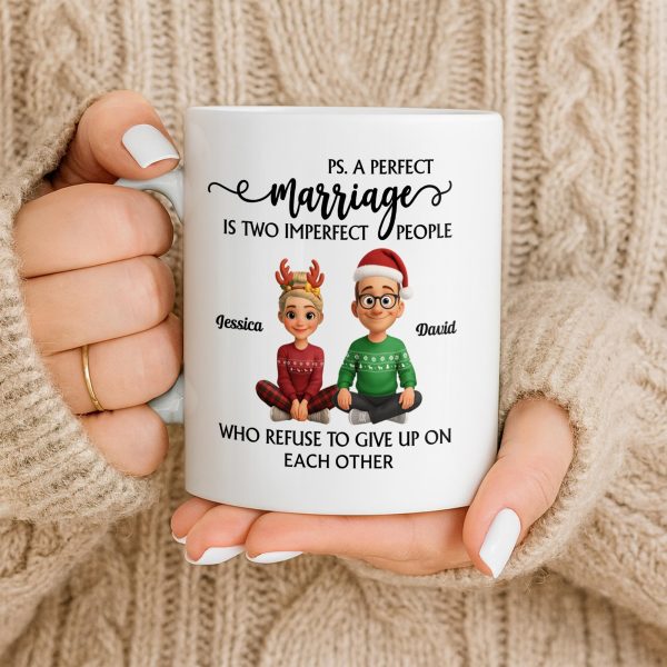 A Perfect Marriage, Cartoon Couple In Christmas Attire - Personalized Custom Coffee Mug - CPL978_MG
