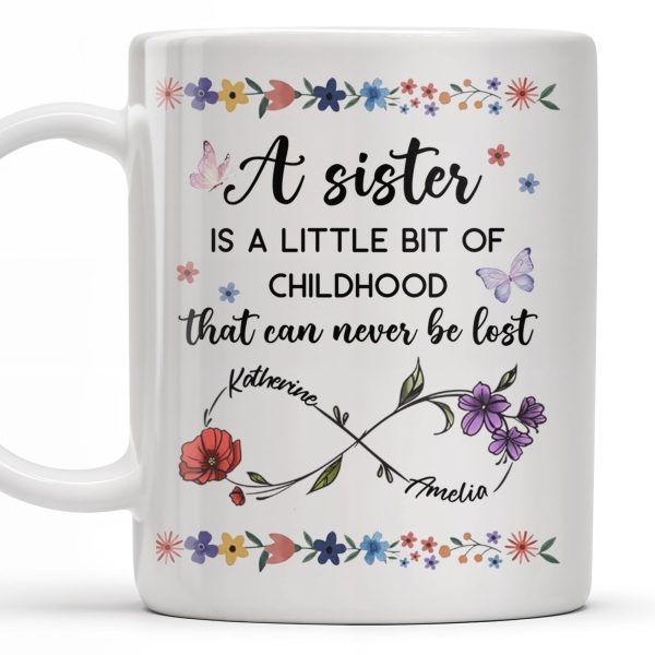 A Sister Is A Little Bit Of Childhood With Flowers And Butterfly - Personalized Custom Coffee Mug - BST436_MG A Sister Is A Little Bit Of Childhood With Flowers And Butterfly - Personalized Custom Coffee Mug - BST436_MG
