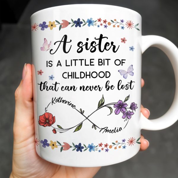 A Sister Is A Little Bit Of Childhood With Flowers And Butterfly - Personalized Custom Coffee Mug - BST436_MG A Sister Is A Little Bit Of Childhood With Flowers And Butterfly - Personalized Custom Coffee Mug - BST436_MG