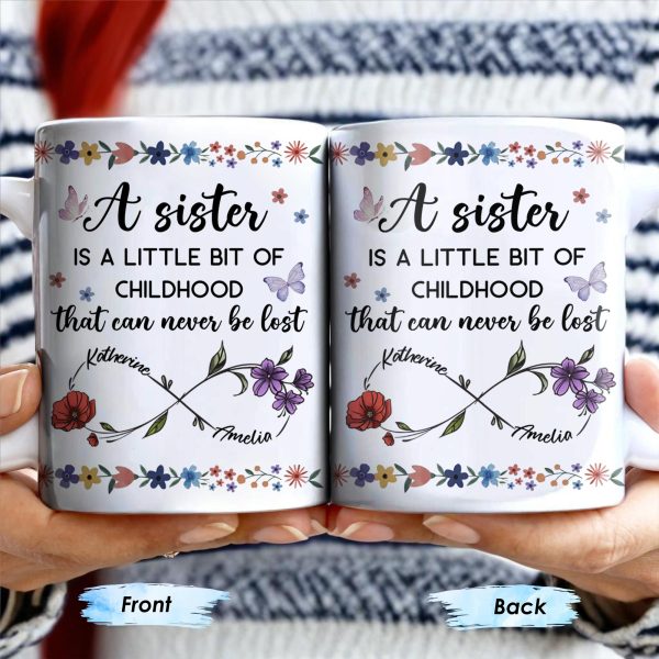 A Sister Is A Little Bit Of Childhood With Flowers And Butterfly - Personalized Custom Coffee Mug - BST436_MG A Sister Is A Little Bit Of Childhood With Flowers And Butterfly - Personalized Custom Coffee Mug - BST436_MG