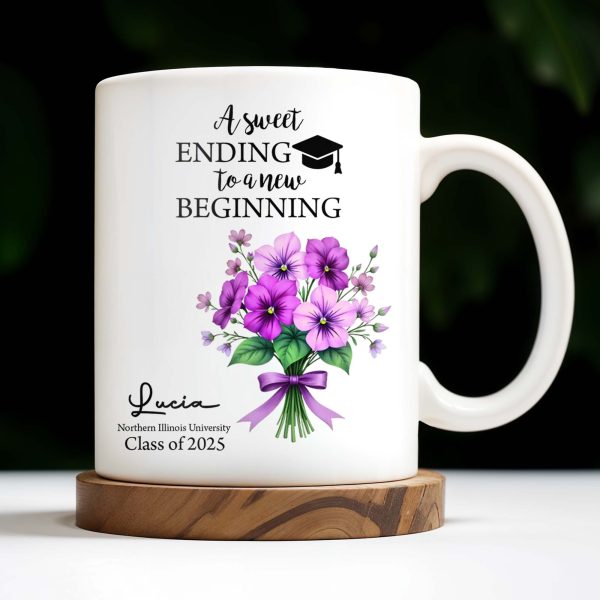 A Sweet Ending To A New Beginning, Flowers and Graduation Cap - Personalized Custom Coffee Mug - GRAD286_MG A Sweet Ending To A New Beginning, Flowers and Graduation Cap - Personalized Custom Coffee Mug - GRAD286_MG