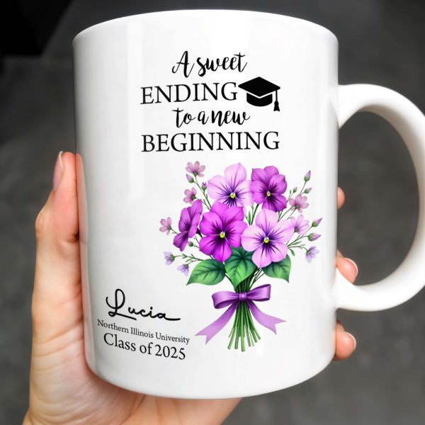 A Sweet Ending To A New Beginning, Flowers and Graduation Cap - Personalized Custom Coffee Mug - GRAD286_MG A Sweet Ending To A New Beginning, Flowers and Graduation Cap - Personalized Custom Coffee Mug - GRAD286_MG
