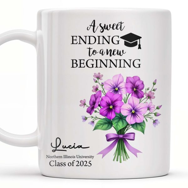 A Sweet Ending To A New Beginning, Flowers and Graduation Cap - Personalized Custom Coffee Mug - GRAD286_MG A Sweet Ending To A New Beginning, Flowers and Graduation Cap - Personalized Custom Coffee Mug - GRAD286_MG