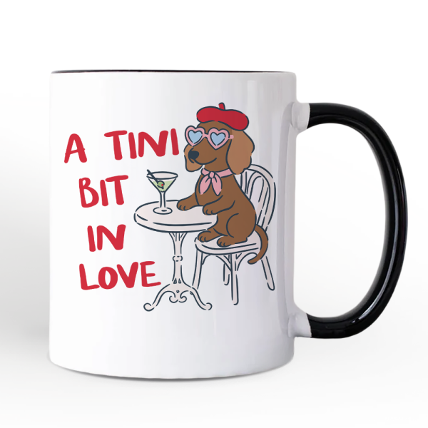 A Tini Bit In Love Dachshund Valentine Personalized Mug, Funny Galentine Gift with Custom Name