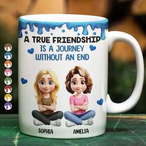 A True Friendship Is A Journey Without An End 3D Effect - Personalized White Edge-to-Edge Mug