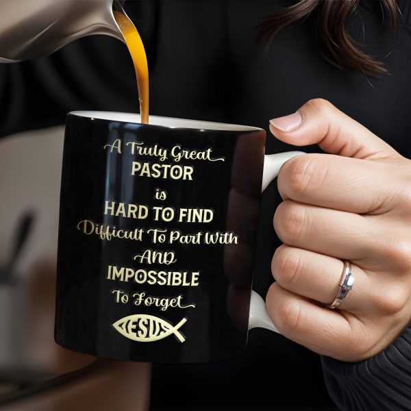 A Truly Great Pastor Is Hard To Find, Cross, Holy Bible And Glasses - Personalized Custom Coffee Mug - FTH072_MG