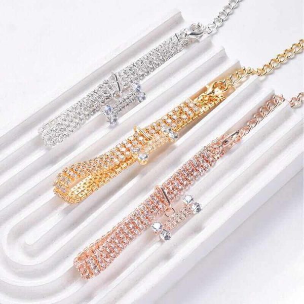Adjustable Dog Chain Collar with Zircon