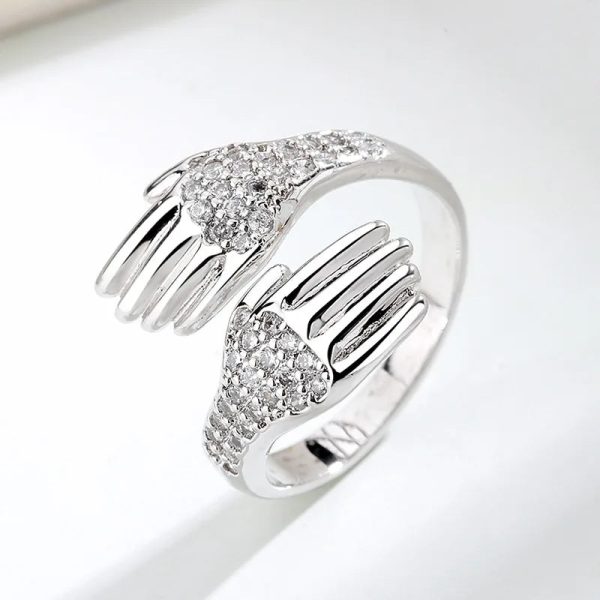 Adjustable Hug Hands Couple Ring in Silver Tone Adjustable Hug Hands Couple Ring in Silver Tone