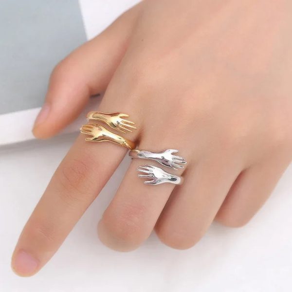 Adjustable Hug Hands Couple Ring in Silver Tone Adjustable Hug Hands Couple Ring in Silver Tone