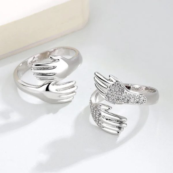 Adjustable Hug Hands Couple Ring in Silver Tone Adjustable Hug Hands Couple Ring in Silver Tone