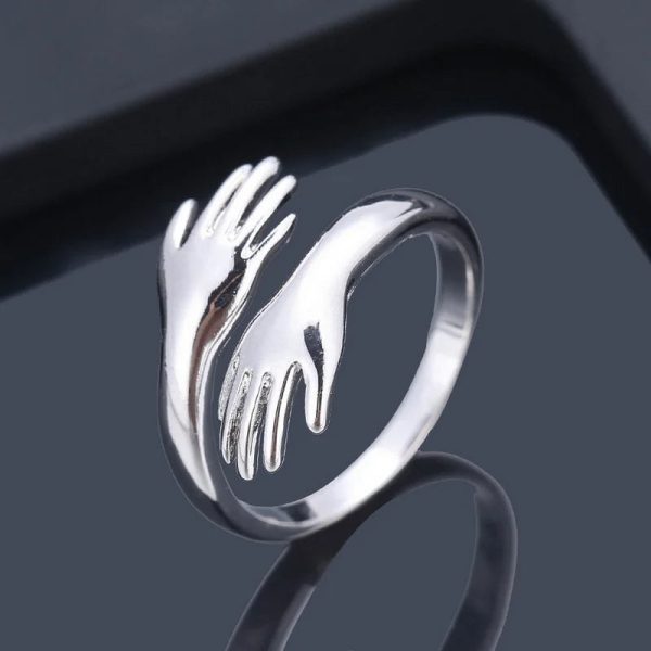 Adjustable Hug Hands Couple Ring in Silver Tone Adjustable Hug Hands Couple Ring in Silver Tone
