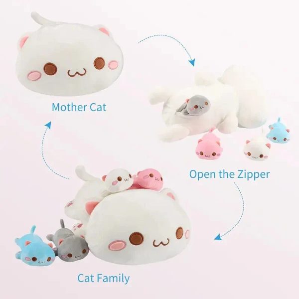 Adorable 47cm Mother Cat with 4 Mini Kittens - Perfect Gift for Kids! Adorable 47cm Mother Cat with 4 Mini Kittens - Perfect Gift for Kids!