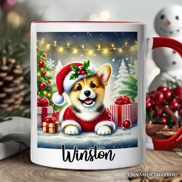 Adorable Welsh Corgi with Santa Hat Personalized Mug, Jolly Christmas Gift with Custom Name Adorable Welsh Corgi with Santa Hat Personalized Mug, Jolly Christmas Gift with Custom Name