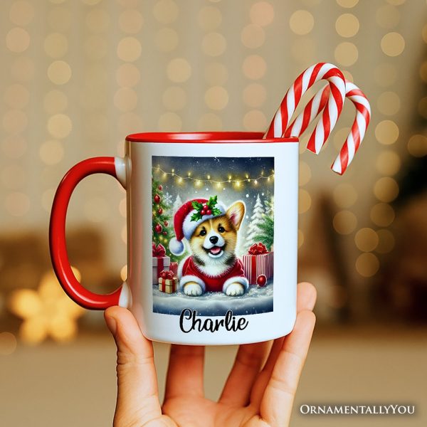 Adorable Welsh Corgi with Santa Hat Personalized Mug, Jolly Christmas Gift with Custom Name Adorable Welsh Corgi with Santa Hat Personalized Mug, Jolly Christmas Gift with Custom Name