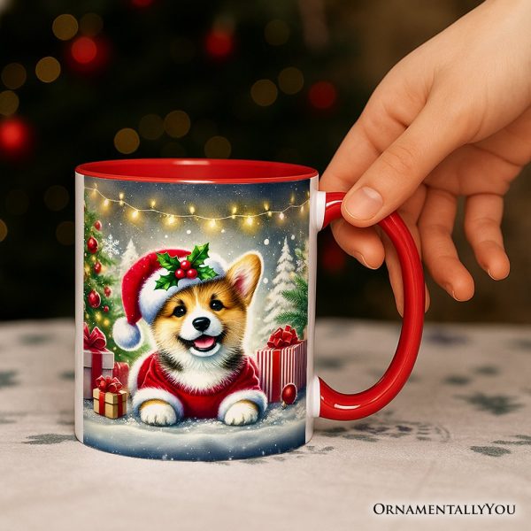 Adorable Welsh Corgi with Santa Hat Personalized Mug, Jolly Christmas Gift with Custom Name Adorable Welsh Corgi with Santa Hat Personalized Mug, Jolly Christmas Gift with Custom Name